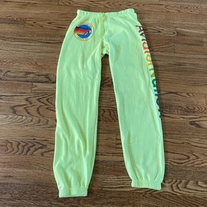 Neon yellow aviator nation sweatpants